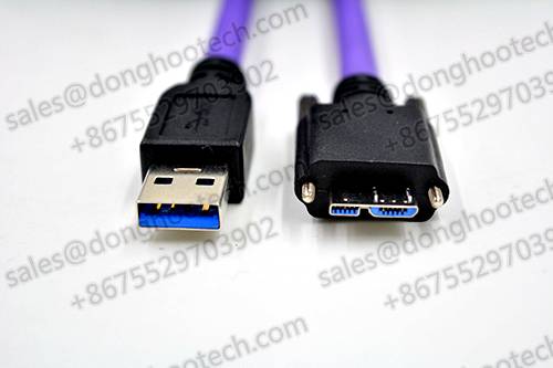 USB3.0 High Flex Cable Type A to Micro B with Screw Locking in Color Violet 3 meters for Automation and Robotics